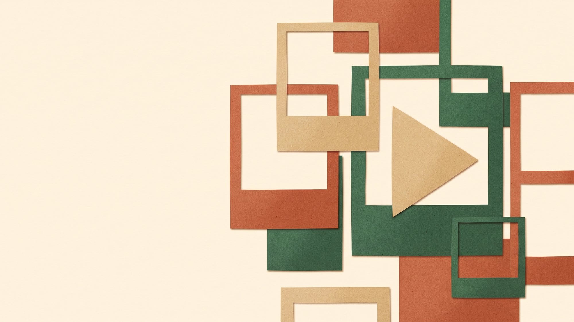 Paper-cut illustration of overlapping retro film frames and a paper play triangle
